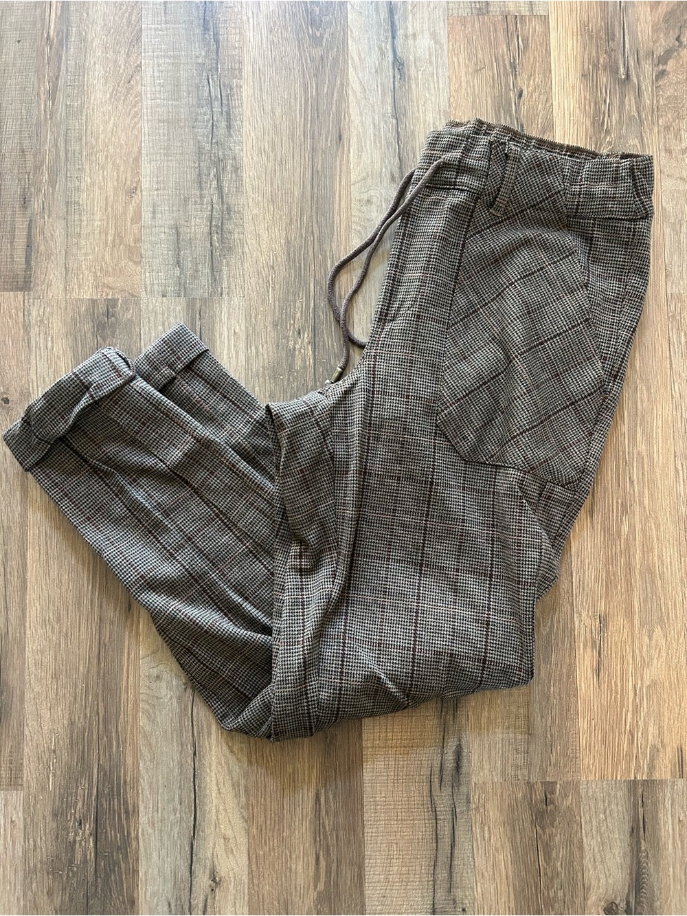 Democracy Brown Plaid Ankle Jogger Pants